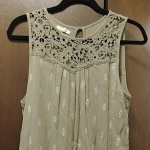 Sage Green Tank with Lace Neckline